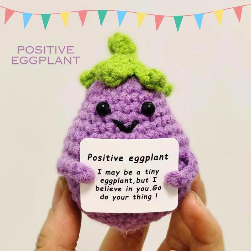 Cute Cartoon Fruit Design Ornament, Positive Eggplant  Corn  Pear Design Ornament, Handmade Crochet Craft, Home Decor Supplies for Living Room Bedroom Office