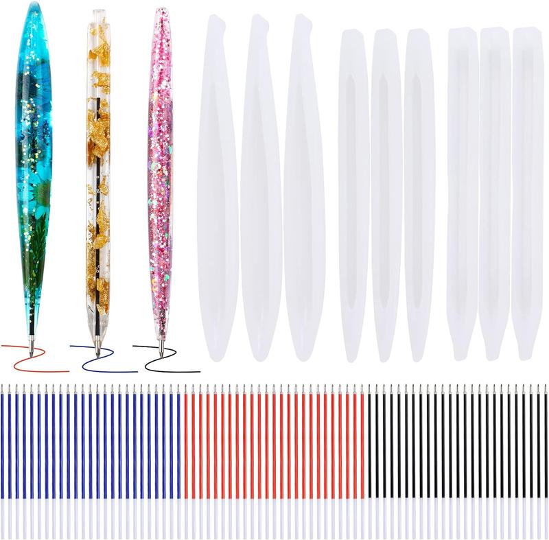 9 Pieces Pen Resin Mold, Epoxy Resin Molds with 75 Pieces Ink Pen Refills,Ballpoint Pen Silicone Molds Resin Casting Molds for DIY Resin Crafts Making