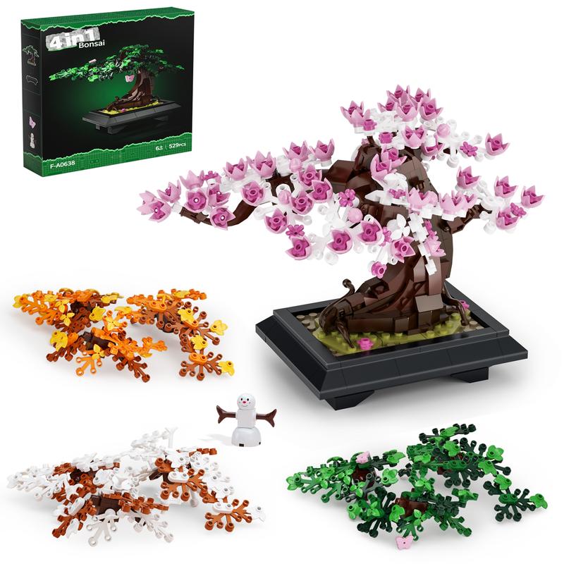 Cherry Blossom Flowers Building Set - 4 Seasons Bonsai Tree Building Block Toy 584PCS, Botanical Collection DIY Plant Home Office Decor for Adults Teens Kids 6+