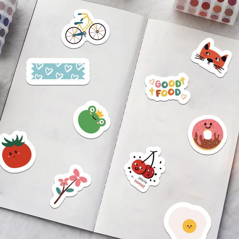 99 Sheets Set DIY Cartoon Food Fruit Mixed Pattern Decorative Sticker, Scrapbooking & Journal Sticker, DIY Decorative Sticker For Stationery Computer Water Bottle