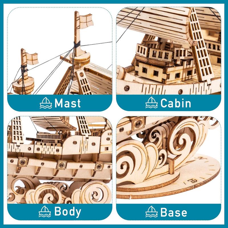 RoWood 3D Wooden Puzzle for Adults, Vintage Wooden Watercraft Model Kit to Build, Gift Ideas - Sailling Ship