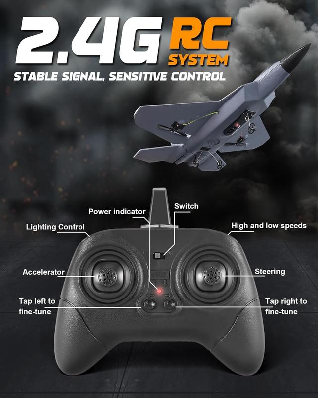 RC Plane Toys for Boys and Adults: F22 Raptor Jet Airplane Model for Hobby Beginners with 2.4GHz Remote Control, RC Glider Fighter Army Toys for Kids Teens 8 10 12, Grey