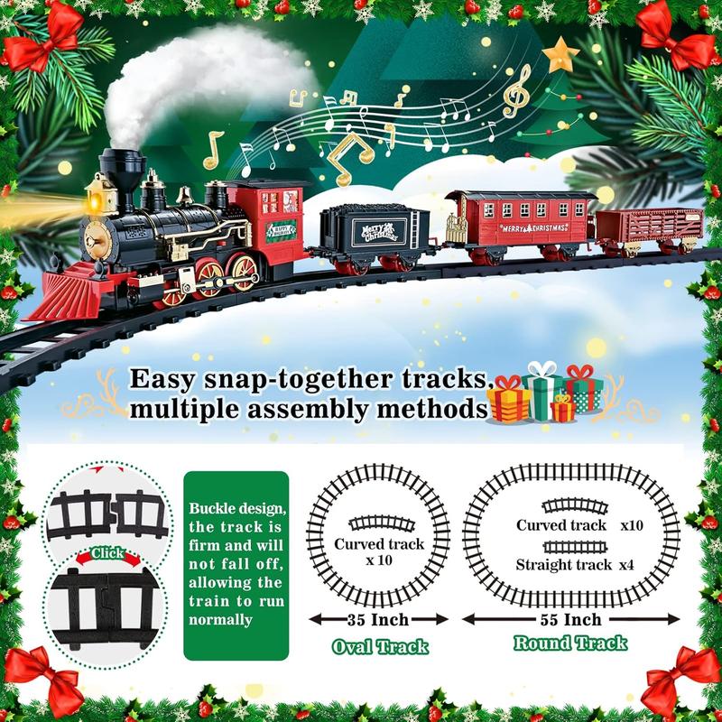 Train set, Christmas train set with steam, lights, and sound, electric train toys for boys and girls, Christmas train set under trees, gifts for children aged 3, 4, 5, 6, 7, and 8