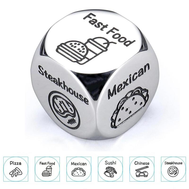 Food & Movie Decision Dice, 1 Count Stainless Steel 6 Sides Dice, Creative Party Gift for Husband Wife Boyfriend Girlfriend Family