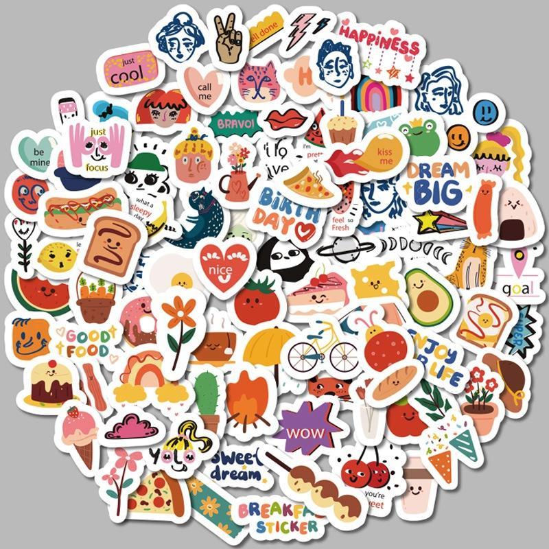 99 Sheets Set DIY Cartoon Food Fruit Mixed Pattern Decorative Sticker, Scrapbooking & Journal Sticker, DIY Decorative Sticker For Stationery Computer Water Bottle