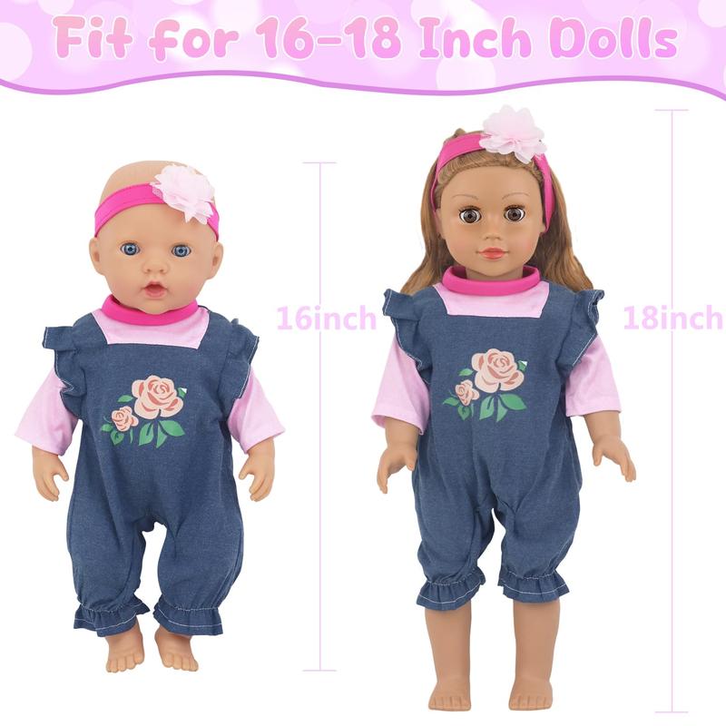 Baby Doll Backpack for 16-18 Inch Dolls ,Baby Doll Playset Included Baby Doll Diaper Carrier Bag,Doll Clothes Sets,Headbands,Diapers,Feeding Bottle,Nipple (No Doll)