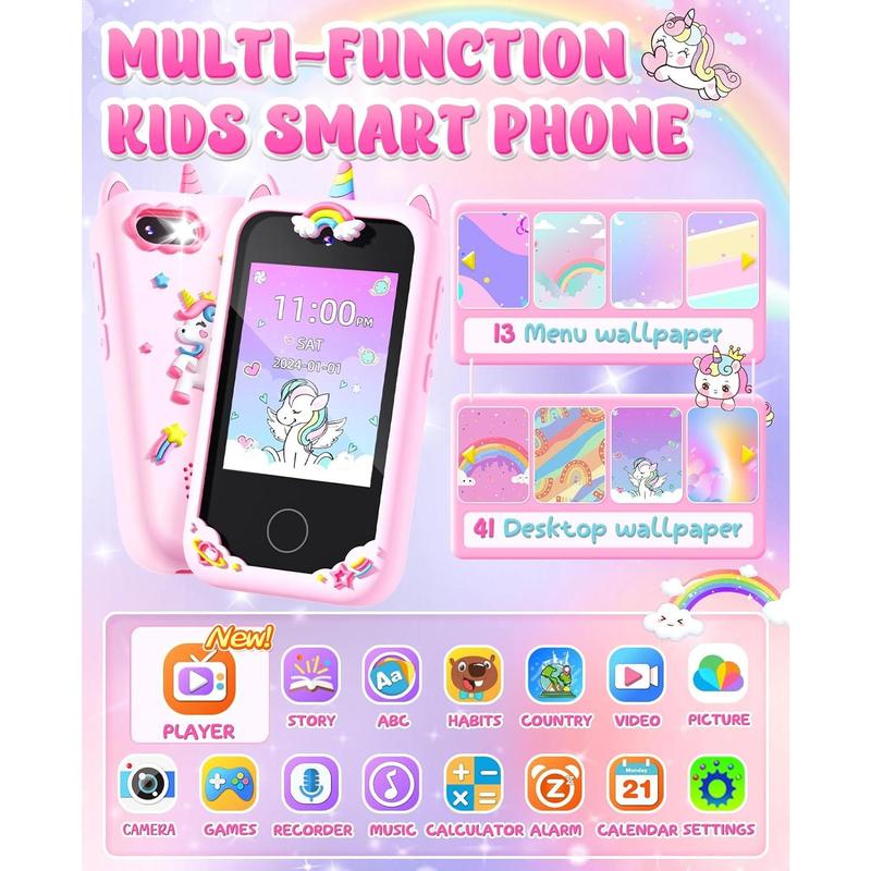 Kids Smart Phone Gifts for Girls Age 6-8 with Camera Christmas Stocking Stuffers for Kids Toy for Age 3 4 5 7 6 8 10 Year Old Birthday Gift Ideas with 8G SD Card (Pink)