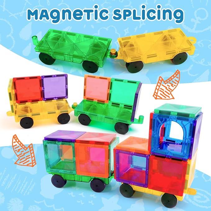 Car building block Construction Kit block set, Magnetic Tiles Kids Toys Magnet Toys for Toddler Magnetic Blocks Toys Preschool STEM Learning Sensory Montessori Toys for 3-12 year Old Boys kids, Safe Creativity Toddler Kids Toys, Christmas train,Gift model
