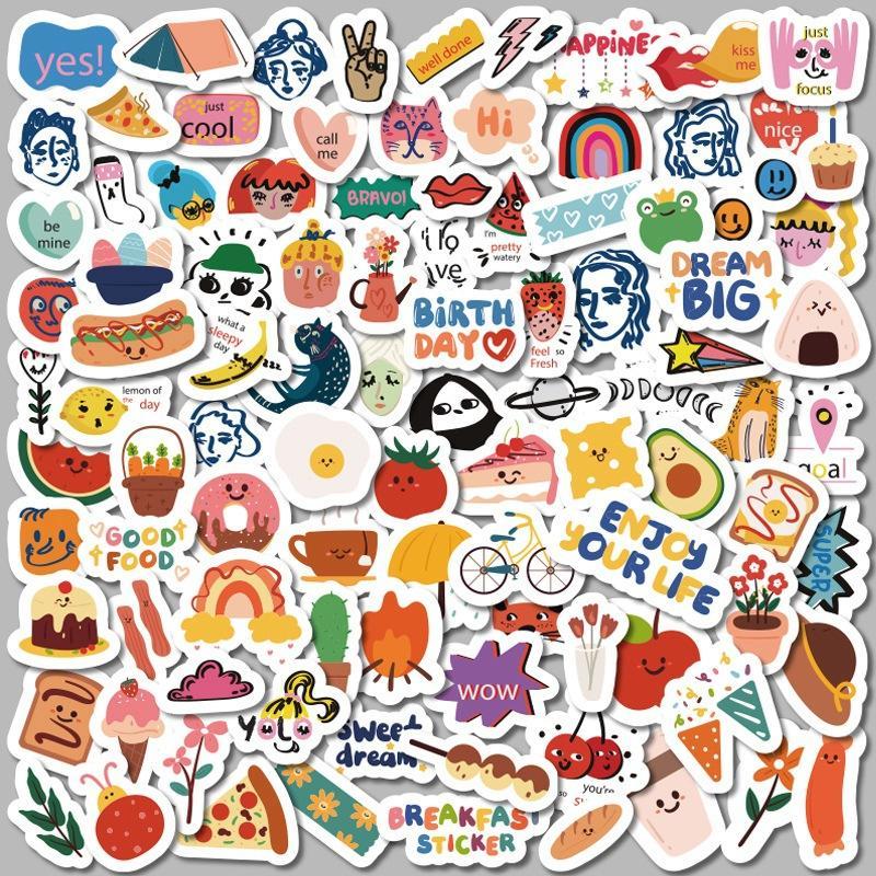 99 Sheets Set DIY Cartoon Food Fruit Mixed Pattern Decorative Sticker, Scrapbooking & Journal Sticker, DIY Decorative Sticker For Stationery Computer Water Bottle