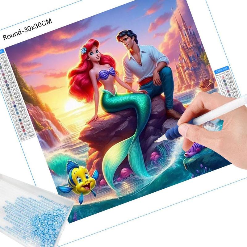 Disney Cartoon Mermaid Prince Pattern DIY Diamond Art Colorful Painting Kit without Frame, DIY 5D Diamond Arts Colorful Painting for Home Bedroom Wall Decor