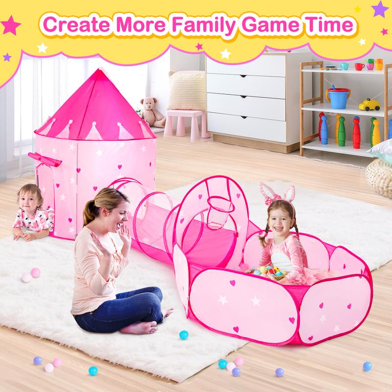 3-Piece Princess Play Tent Set for Girls – Includes Crawl Tunnel and Castle Tents for Indoor & Outdoor Fun (Without Balls) Game Large Princess