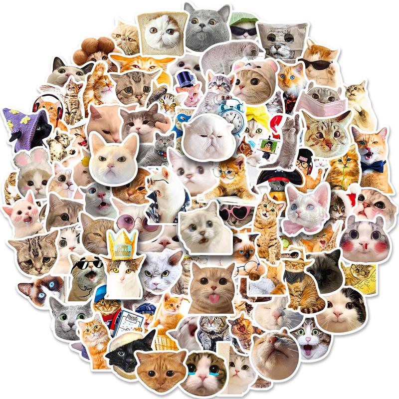 Creative Decor Stickers, 100 Sheets Set Animal Cute Cat Series DIY Sticker, Fun Toys for Boys, Mixed Pattern Decorative Graffiti Sticker for DIY Craft Gift Toy Laptop Suitcase