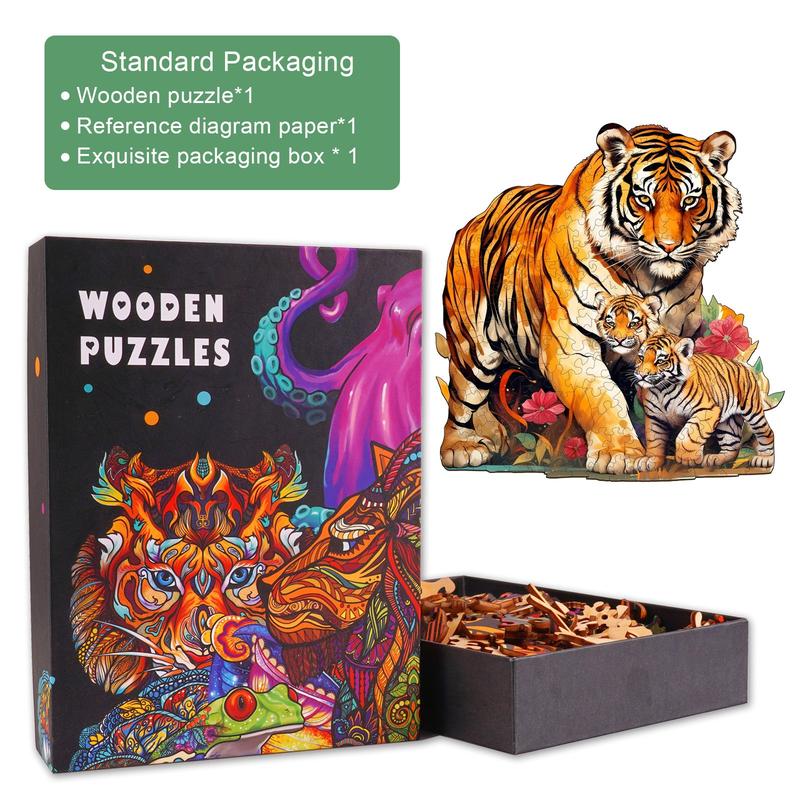 Tiger Family-2 Wooden Jigsaw Puzzle for Kids and Adults