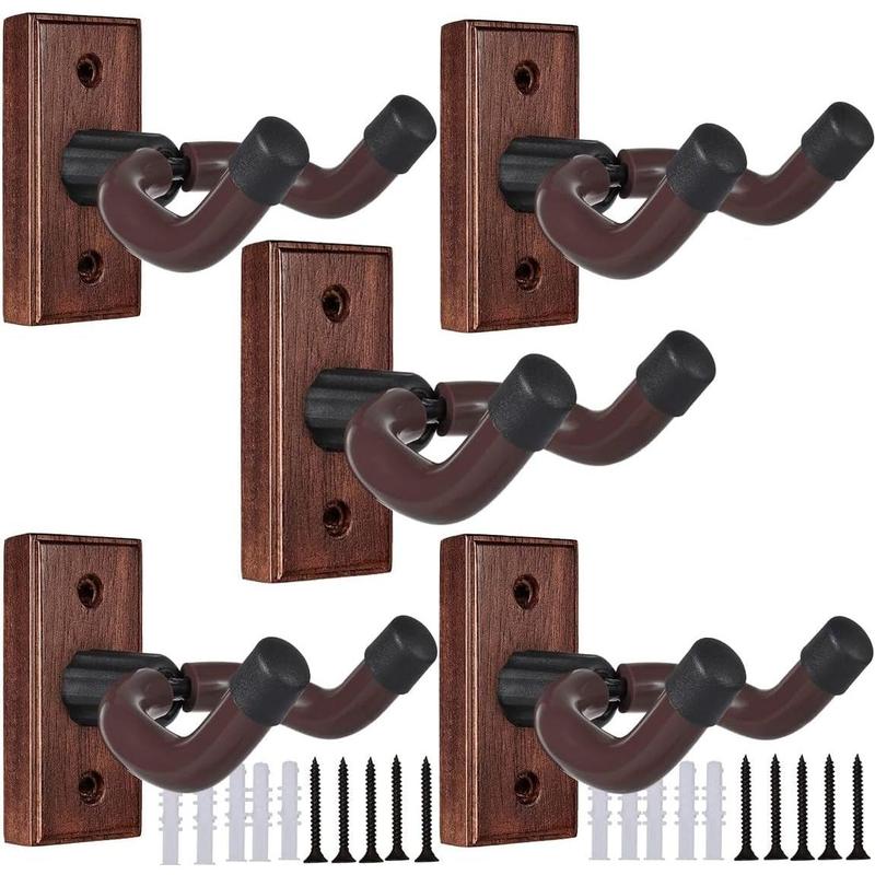 Wooden Guitar Wall Hanger - Pack of 5 Guitar Wall Mount for Safe Storage and Display Sturdy Wall Hanger for Guitars