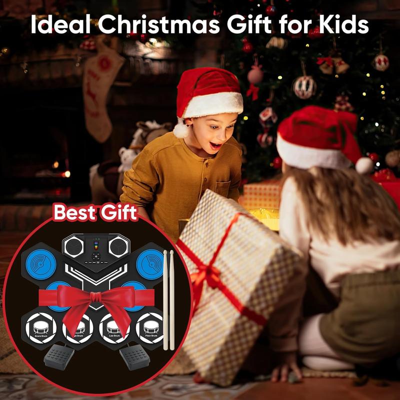 Electric Drum Set, 9 Drums Portable Practice Pad, Electronic Drum Kit with Built in Speakers, Drum Sticks, Headphone Out Jack, Christmas Birthday Gifts for Adults