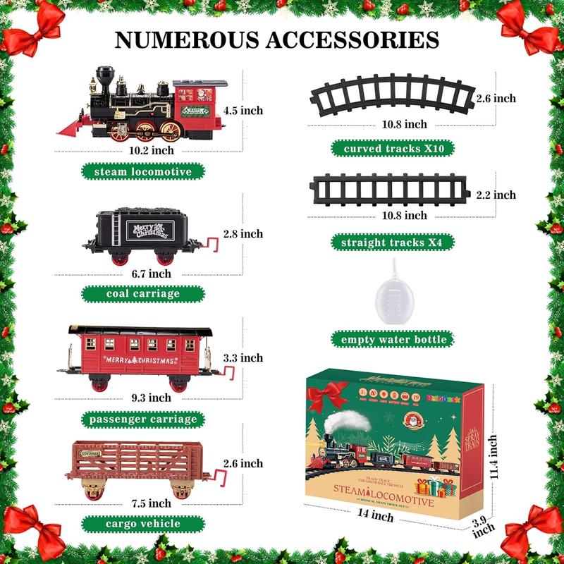 Train set, Christmas train set with steam, lights, and sound, electric train toys for boys and girls, Christmas train set under trees, gifts for children aged 3, 4, 5, 6, 7, and 8