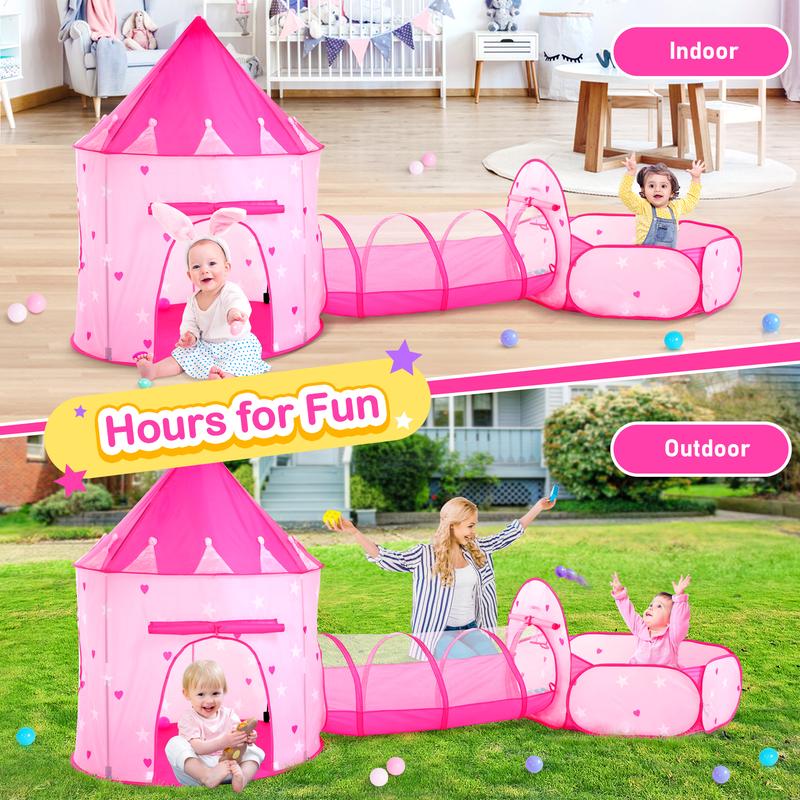 3-Piece Princess Play Tent Set for Girls – Includes Crawl Tunnel and Castle Tents for Indoor & Outdoor Fun (Without Balls) Game Large Princess