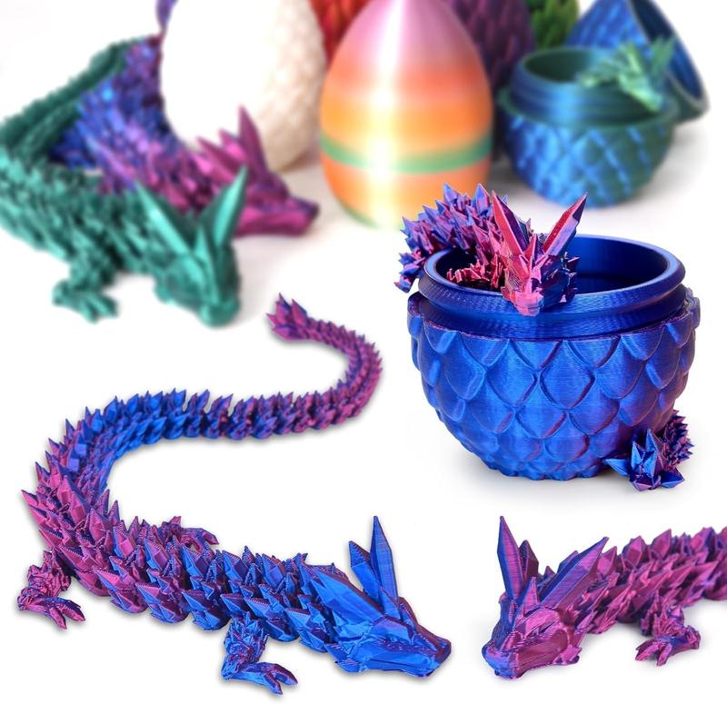 3D Printed Dragon Egg,Dragon Eggs with Dragon Inside,Crystal Dragon Fidget Toys,Full Articulated Dragon Dragon in Egg,Adults Fidget Toys for Autism ADHDLaser Violet-12inch