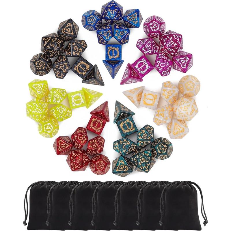 DND Dice Sets - 49pcs Polyhedral Dice, 7 Sets D&D Dice with Pouches, D4 D6 D8 D10 D% D12 D20 Dice for Dungeons and Dragons DND RPG  Table Games