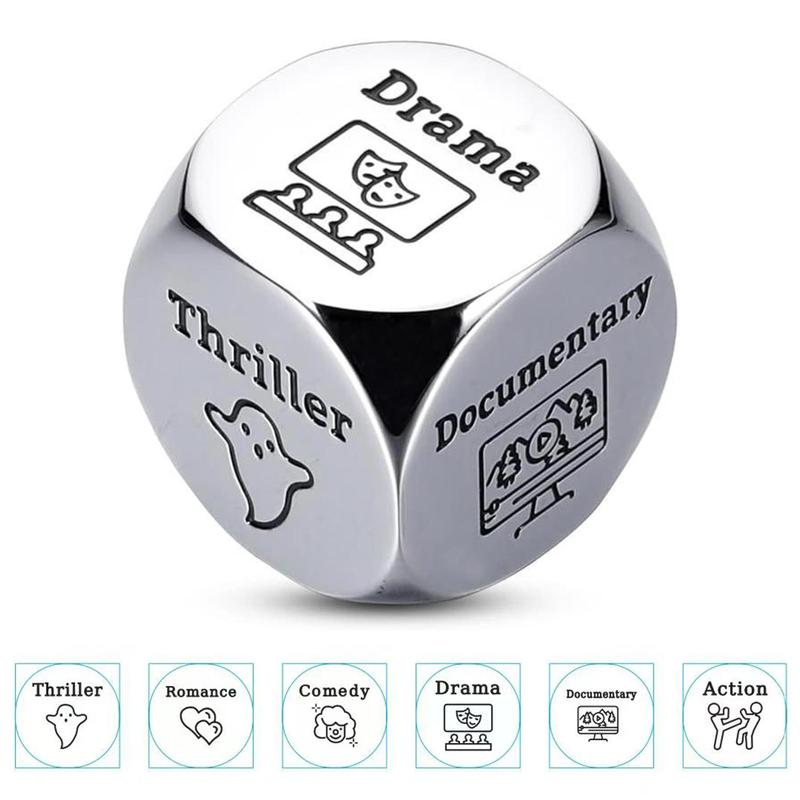 Food & Movie Decision Dice, 1 Count Stainless Steel 6 Sides Dice, Creative Party Gift for Husband Wife Boyfriend Girlfriend Family