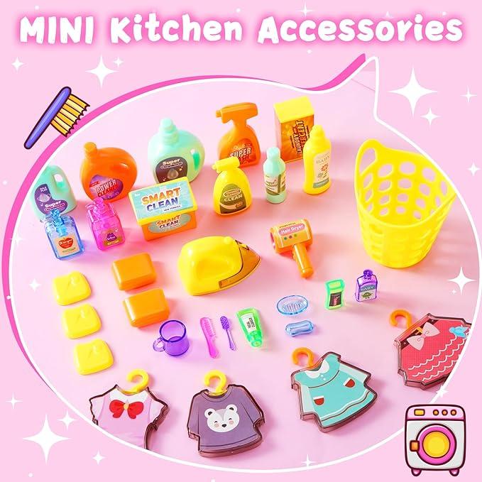 NEOBIOO  Mini Bathroom Play Set, Doll Bath Toys with Lights and Sounds, Dressing Table,  Bathroom Accessories, Gifts for Girls Over 3 Years Old