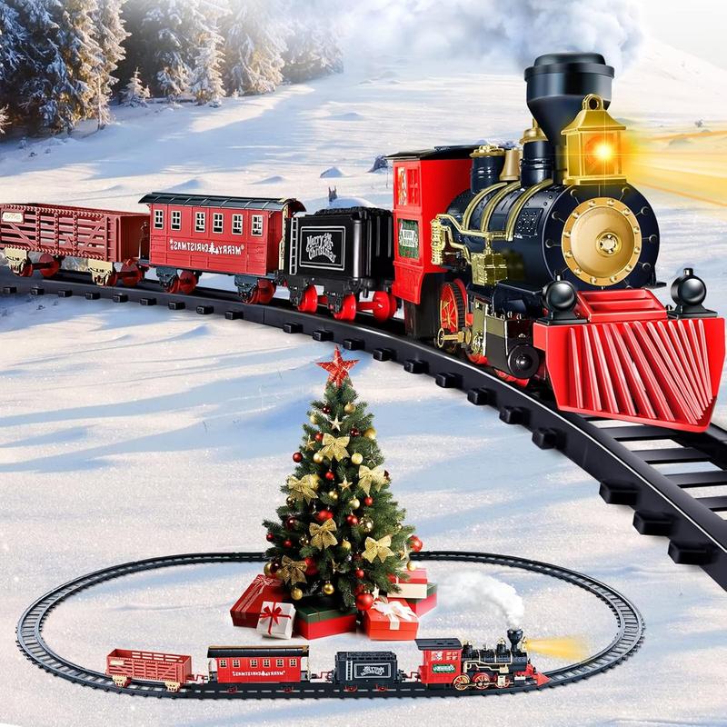 Train set, Christmas train set with steam, lights, and sound, electric train toys for boys and girls, Christmas train set under trees, gifts for children aged 3, 4, 5, 6, 7, and 8