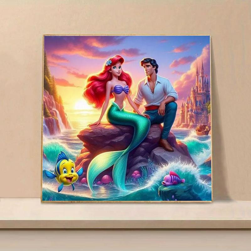 Disney Cartoon Mermaid Prince Pattern DIY Diamond Art Colorful Painting Kit without Frame, DIY 5D Diamond Arts Colorful Painting for Home Bedroom Wall Decor