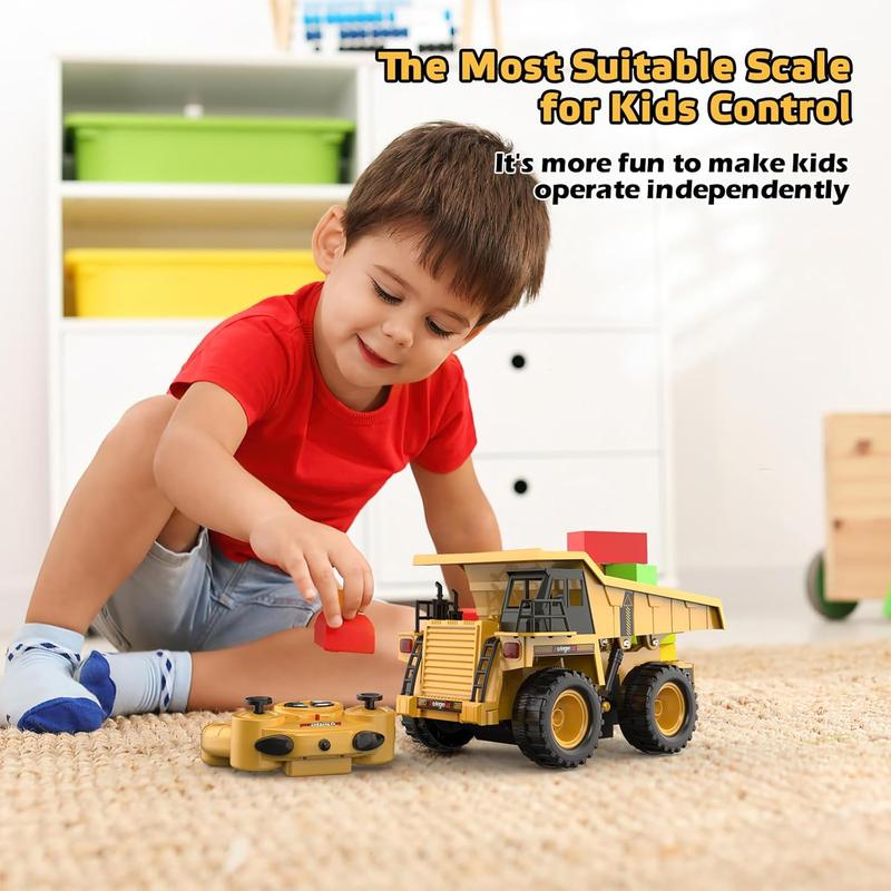 9 Channel Remote Control Dump Truck Toy with Lights and Sounds Effect, 1:18 RC Construction Vehicles Trucks Gift for Kids Boys and GirlsPackage Without Battery