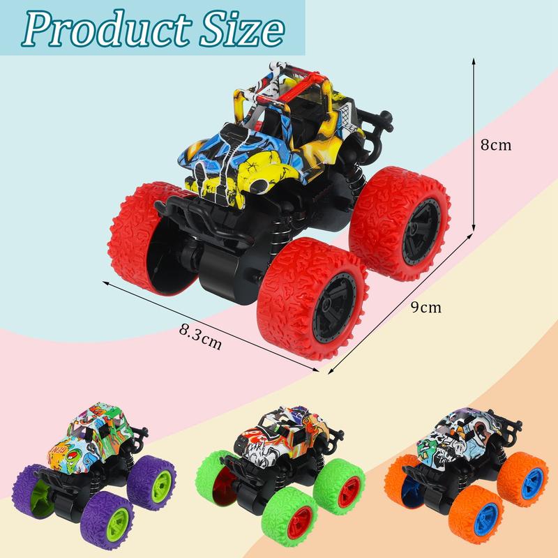 4 Pack Friction Powered Monster Trucks Toys,Push and Go Friction Powered Cars Vehicles Toys