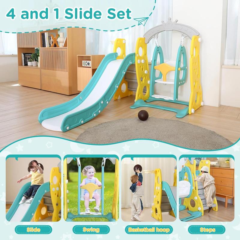 4 in 1 Children's amusement park,Slide and Swing Set with Basketball Hoop, Indoor Swing and Slide Set ,Slide and Safety Swing Set,Adjustable Height,Children's Playground Slide Playset,Outdoor Play Sets For Kids Age 4-12（ tod d1er toys montessoriswingfall