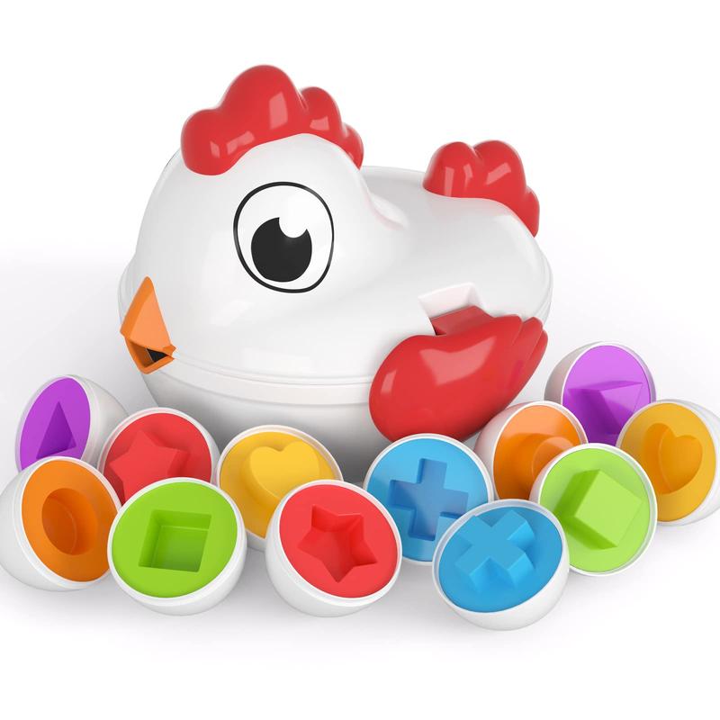 Chicken Easter Eggs Toys Color Matching Game Shape Sorter with 6 Toy Eggs, Fine Motor Skills Sensory Toys, Montessori Educational Boys Girls