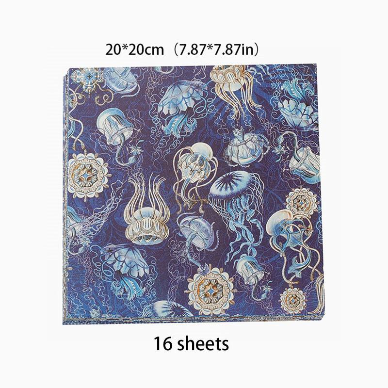 16sheets Marine Life Themed Vintage Material Paper, Retro Handbook Background Paper, DIY Decoration For Scrapbooking & Journal Making