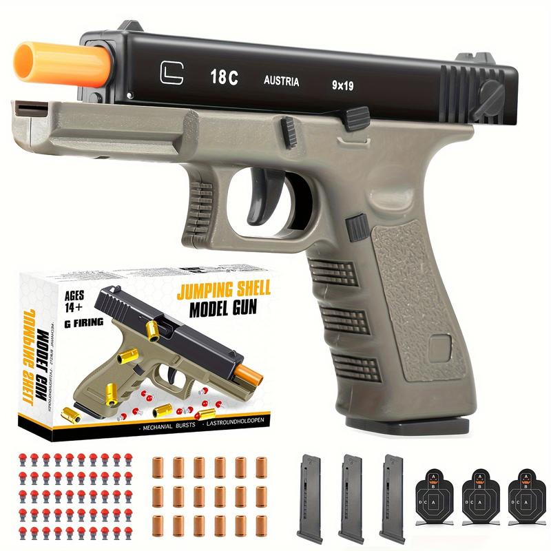 2024 Classic Design Toy Gun with 50 Soft Bullets, 18 Bullet Shells, 3 Target Sheets, and Automatic Shell Ejection