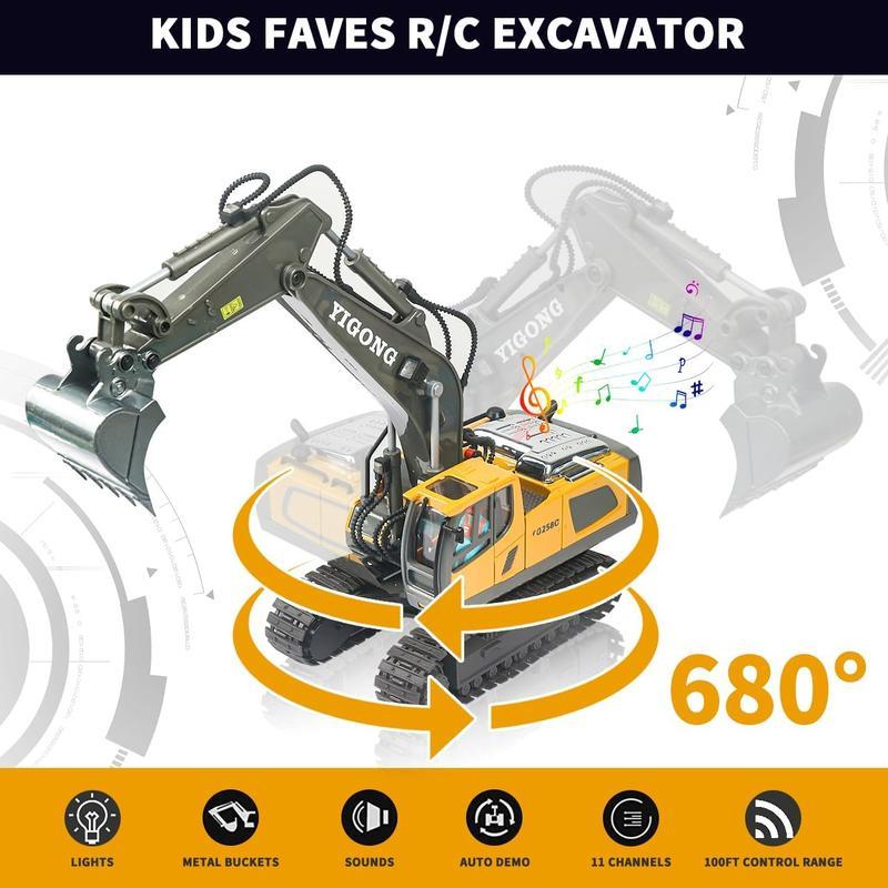 Remote control excavator toy with multi-channel joystick and strong alloy bucket, birthday and Christmas gift for boys and girls white memory training and observation remote control excavator