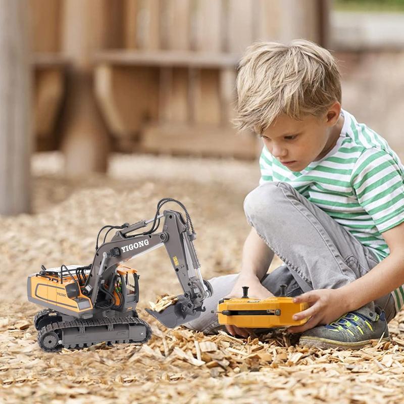 Remote control excavator toy with multi-channel joystick and strong alloy bucket, birthday and Christmas gift for boys and girls white memory training and observation remote control excavator