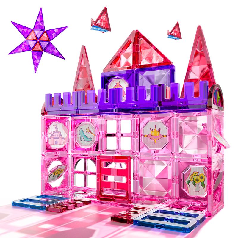 Magnetic Building Tiles with Dolls Princess House Toys, Birthday Gifts, Building Stem Toys