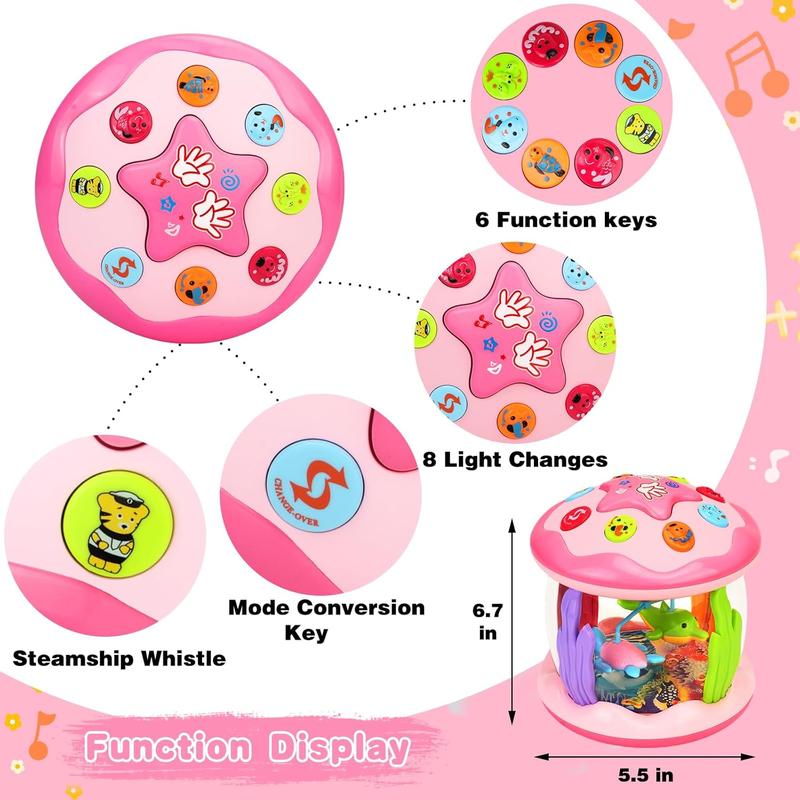 Ocean Rotating Light up Musical Toy for Girls Boys - Pink Musical Learning Toys for Kids - Birthday, New Years, Holiday Gifts