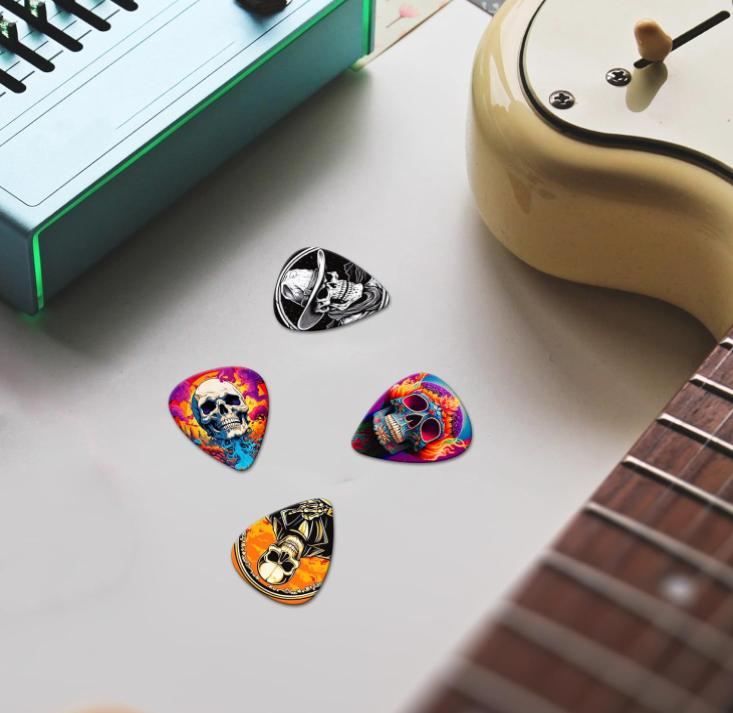 Guitar Picks,24 Pack Medium Guitar Pick Personalized,Skull Guitar Picks Variety Pack,Guitar Picks for Acoustic Guitar, Electric Guitar,Bass Guitar Accessories Gifts for Men(Mix-10)