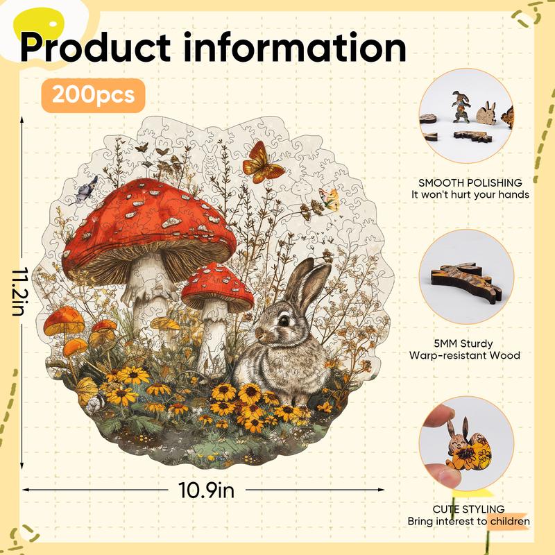 Rabbit & Mushroom Mys Aurora Wooden Jigsaw Puzzle 80 200 300 500 Pcs Unique Shape Wood Box Packing Creative Gift for Adults and Kids Fun Challenging Family Game for Parents Grandparents Brainstorm