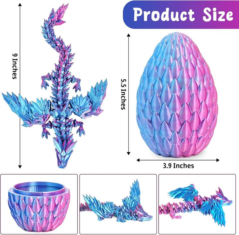 Flying Dragon Eggs, 3D Printed Dragon Egg with Articulated Dragon Inside, Toys for Kids, Home Decor, Creative Ornaments, Birthday Gifts for Kids, Easter Gifts, Mysterious Purple