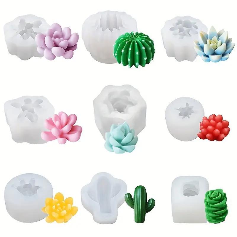 Succulent Plant Shaped Silicone Mold (9 Counts set), DIY Soap Making Mold Kit, Candle Making Molds, DIY Soap Making Tool for Home Use