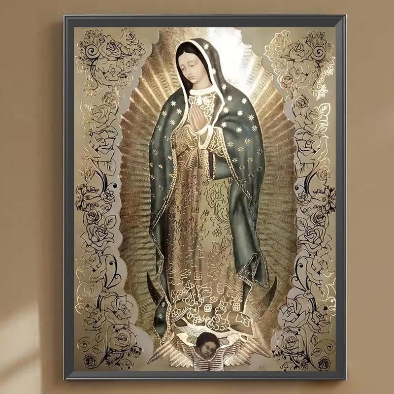 Guadalupe Virgin Mary Pattern DIY Diamond Arts Colorful Painting Kit without Frame, DIY 5D Diamond Arts Painting Kit, Wall Art Decor for Home Bedroom