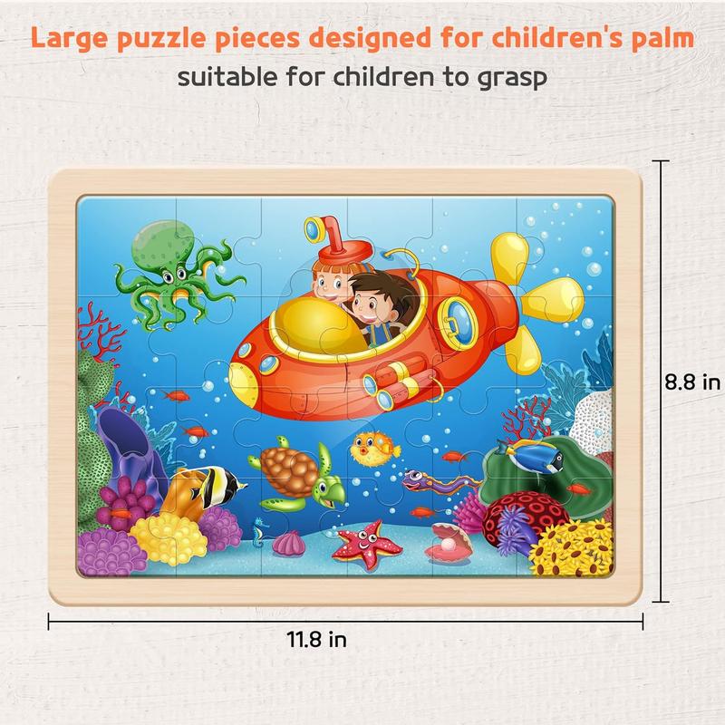 SYNARRY Wooden Puzzles for Kids Ages 4-8, 4 Packs 24 PCs Wood Jigsaw Puzzles Preschool Educational Brain Teaser Boards Toys, Zoo Farm Insect Sea Animals, Children Gifts for 4-8 Year Old Boys Girls