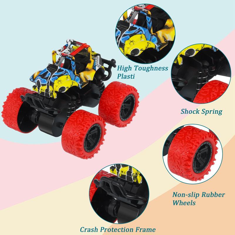 4 Pack Friction Powered Monster Trucks Toys,Push and Go Friction Powered Cars Vehicles Toys