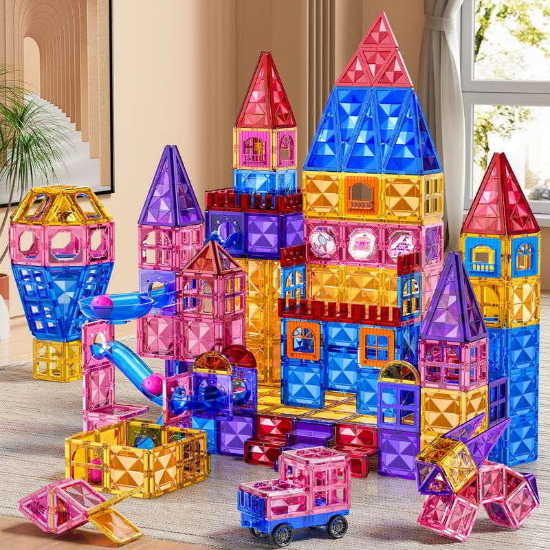 Magnetic Building Tiles with Dolls Princess House Toys, Birthday Gifts, Building Stem Toys