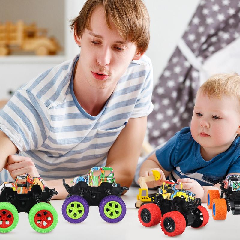 4 Pack Friction Powered Monster Trucks Toys,Push and Go Friction Powered Cars Vehicles Toys