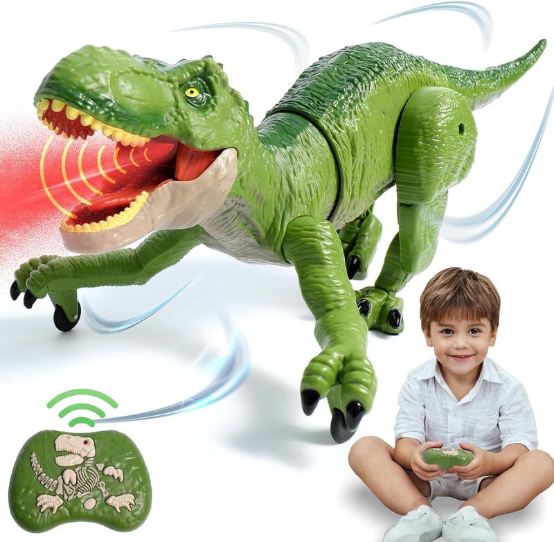 Remote Control Dinosaur Toys for Kids 3-5 4-7 8-12 Year Old, Electronic RC Robot Dinosaur with Spray & Light & Roar, Realistic Walking T-Rex Toys Birthday Gifts for Boys Girls(Green)