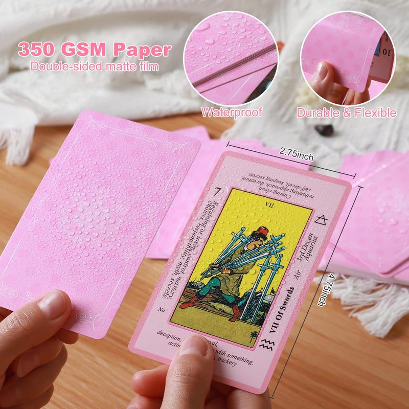 Pink Tarot Cards Deck Set for Beginners with Meanings On Them-Tarot Card with Guidebook