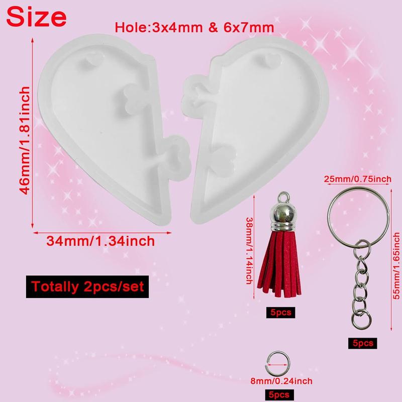 Szecl 3Pcs Heart Puzzle Keychain Silicone Mold Couples Pendant Heart Lover Puzzle Resin Casting Mold with Hole for DIY Jewelry Making Tool Jigsaw Epoxy Resin Necklace Craft Valentine Mother's Day Gift