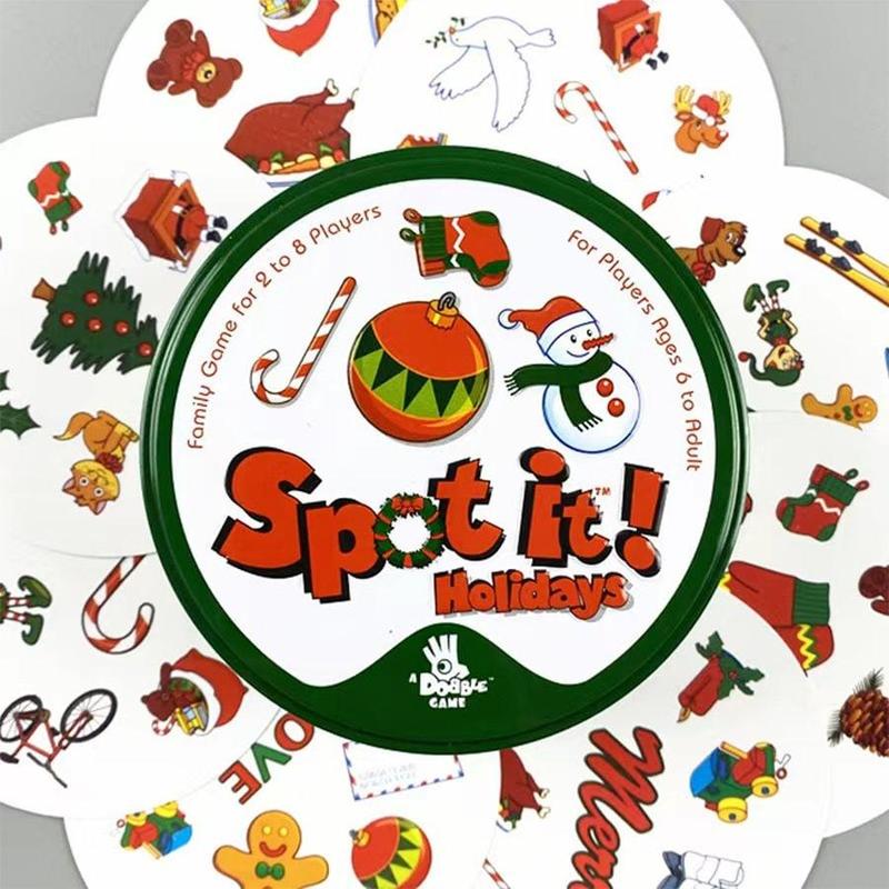 Holiday Spot It Card Game, 1 Box Funny Christmas Themed Cardstock, Fast-paced Observation Game for  2-8 Players